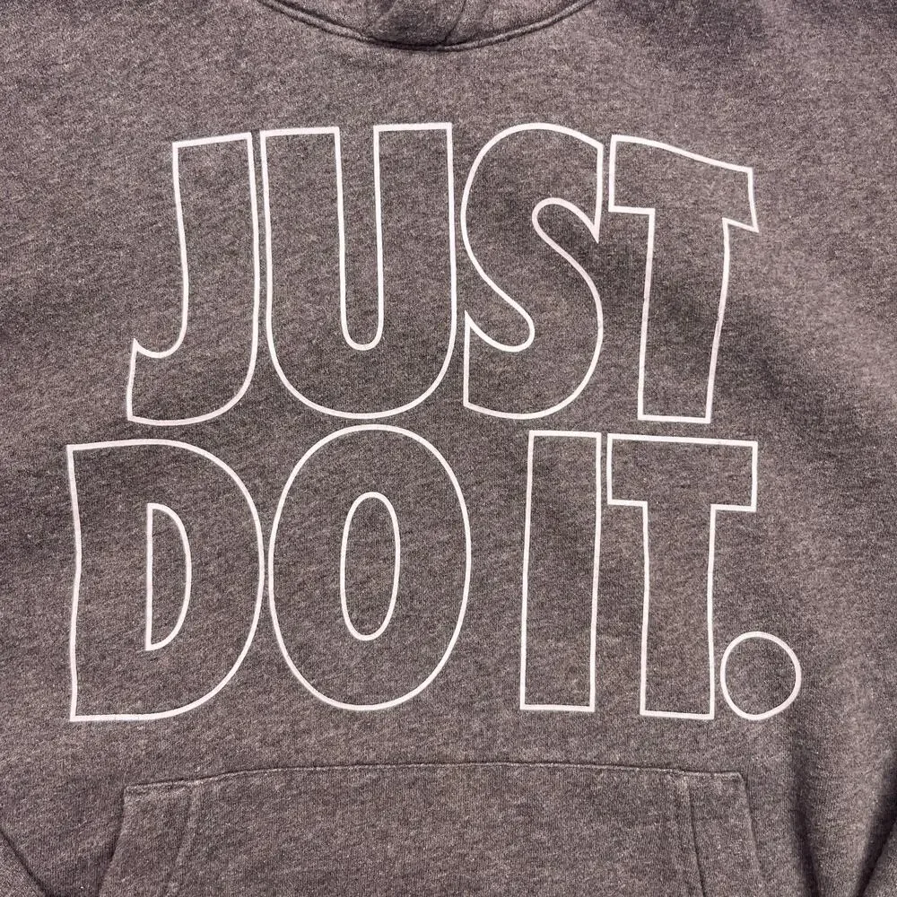 Nike Just Do It Hoodie Mens Small Gray Long Sleeve Drawstring Sweatshirt